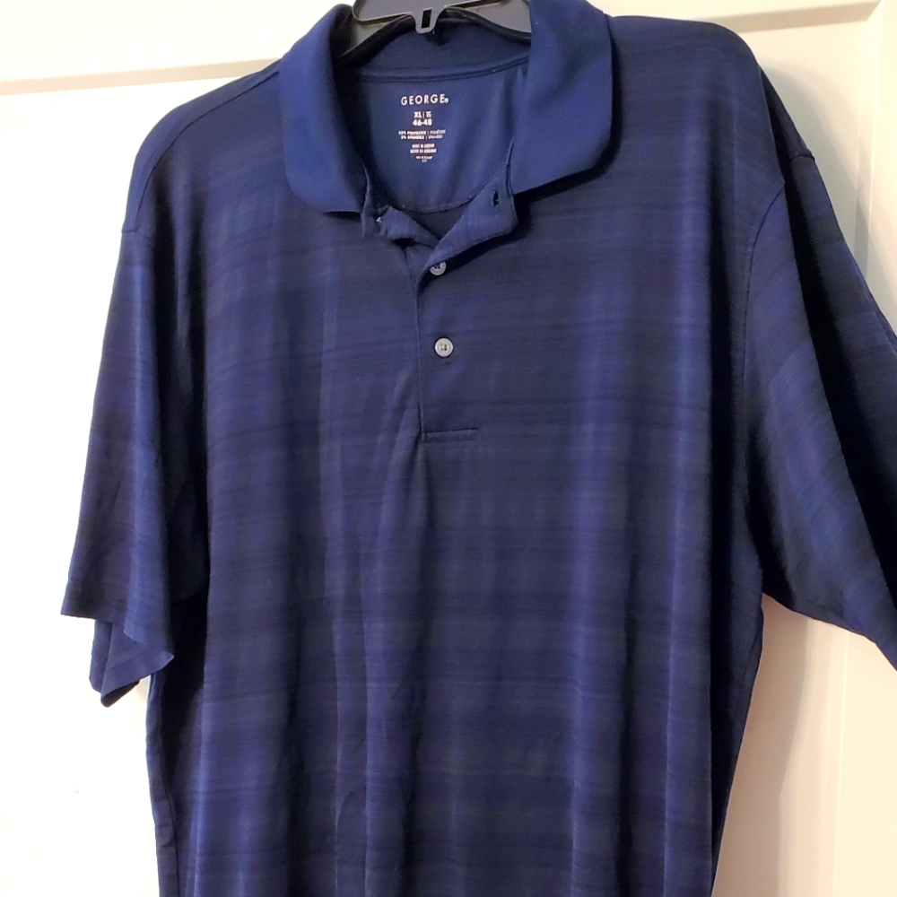 George Polo Shirt, XL, Dark Navy Blue striped